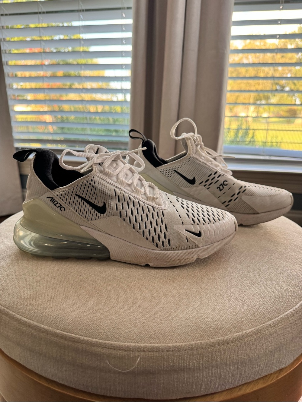 Nike women’s Air Max 270 White with Black Accents Athletic Sneakers